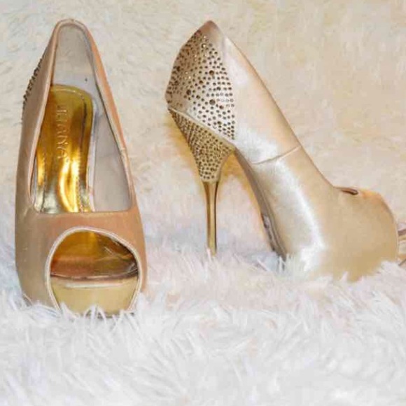 Silk Studded Gold Heels