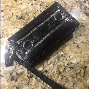 Coach Poppy Black Patent Leather Wristlet