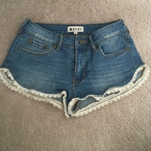 Lace denim shorts