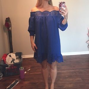 Blue off the shoulder dress