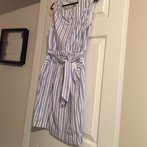 White and blue striped dress