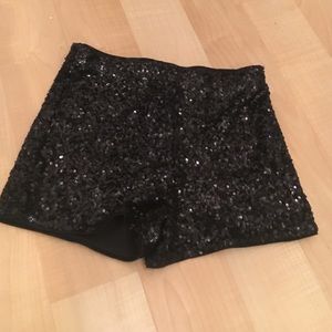High waisted black sequin shorts