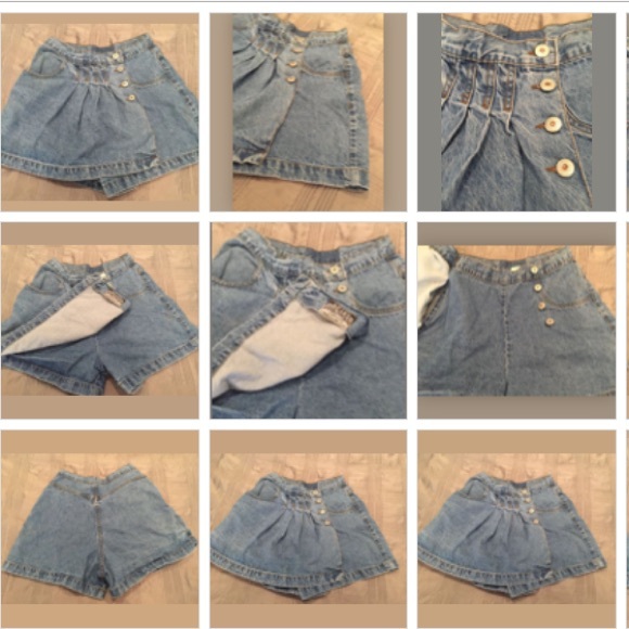 Vintage High Waisted Pleated Mock Skirt Jean Short - Picture 4 of 4