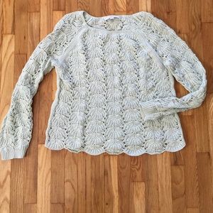 LOFT loose knit scalloped hem crocheted sweater