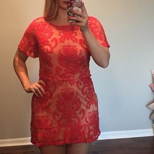 Nude/coral mini dress