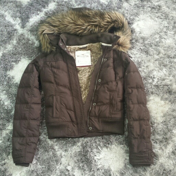 Hollister brown puffer jacket