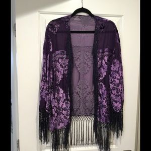 Boho fringed jacket in Black/Purple.