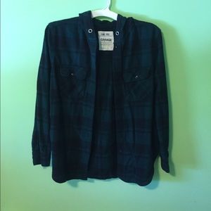 Dark green and black hooded flannel from Garage