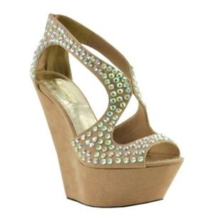 New Nude with iridescent rhinestone wedge heels