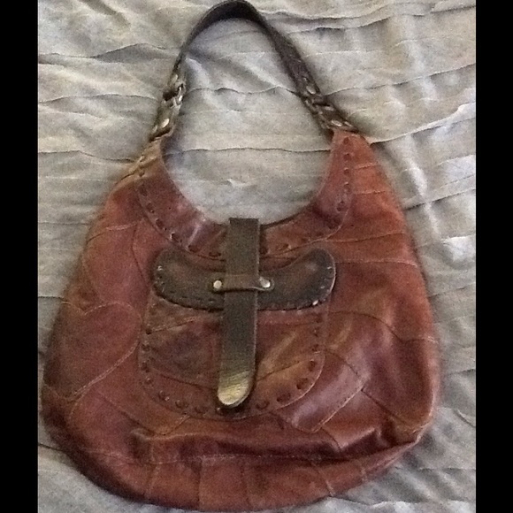 Brown leather, patchwork bag/ purse.