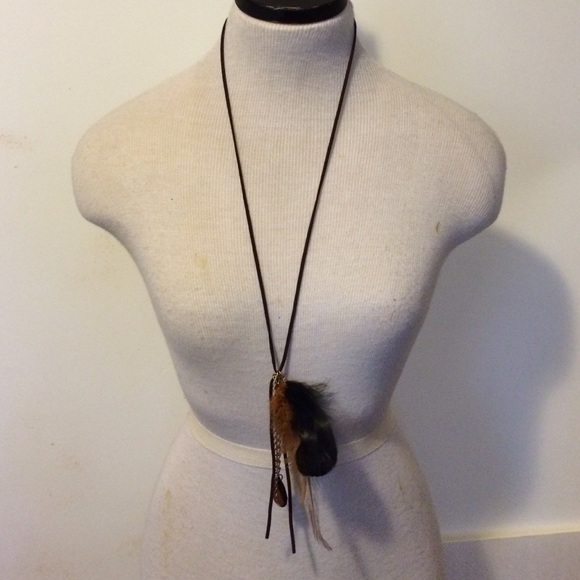 Brown Faux suede feather Necklace