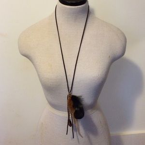 Brown Faux suede feather Necklace