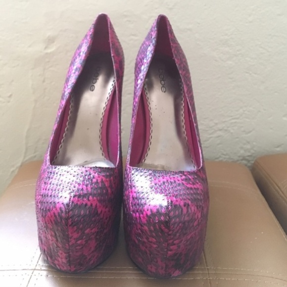 Bebe Red Hot pink Khloe snakeskin platform pumps - Picture 3 of 3