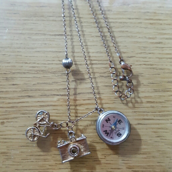 Compass Bicycle Camera Charm Necklace