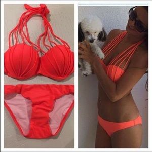 Coral strappy bikini
