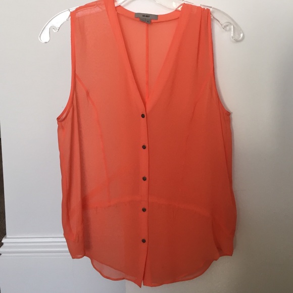 Helmet Lang Orange Silk Sheer Top - Petite