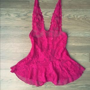 VS Hot Pink Lace Teddy