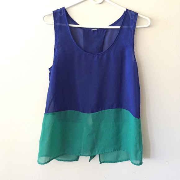 Blue and green color block top