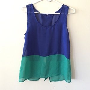 Blue and green color block top