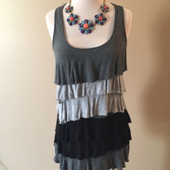 Gray and black ruffle tank top