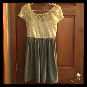 White lace and grey dress