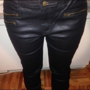 JCrew Sz32 Black Skinny Jean in Coated Denim