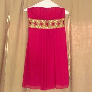 Red strapless cutout dress