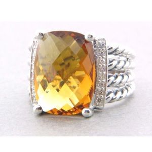 David Yurman 16x12 Wheaton Citrine Diamond Ring