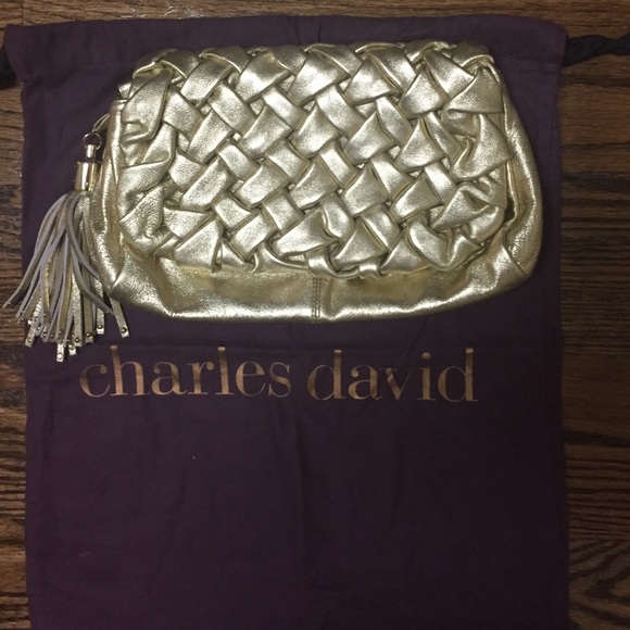 Charles David Gold leather Clutch handbag