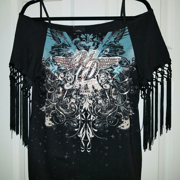 Harley Davidson Black  Fringe Top