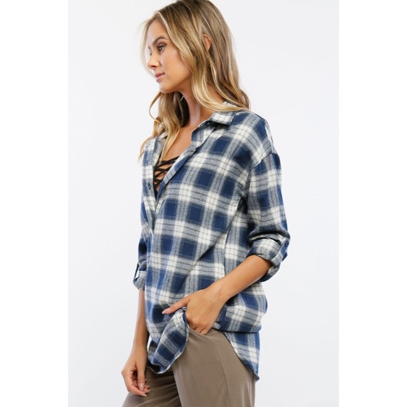 โขBuy 2 Get 1 Freeโข Sun Valley Blue Pullover Plaid - Picture 3 of 4