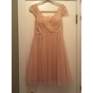 Anthropologie blush bridesmaid dress