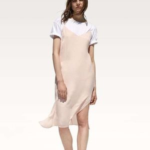 BERSHKA LIGHT PINK LOW BACK MIDI DRESS NWT