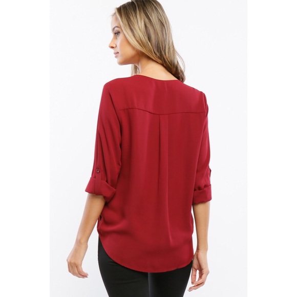 •FINAL PRICE• You Know It Burgundy Lace Up Top - Picture 3 of 4