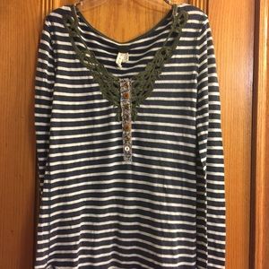 Free people Gray & white striped sweater with lace