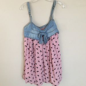 Cute Denim bow/ terrier printed dress