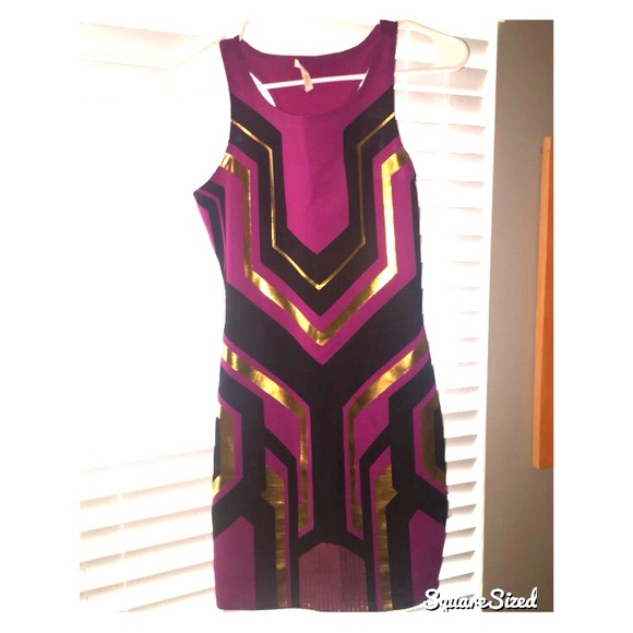 Magenta & Gold Bodycon Dress