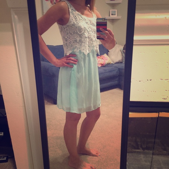 Breezy teal dress with lace overlay