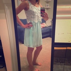Breezy teal dress with lace overlay