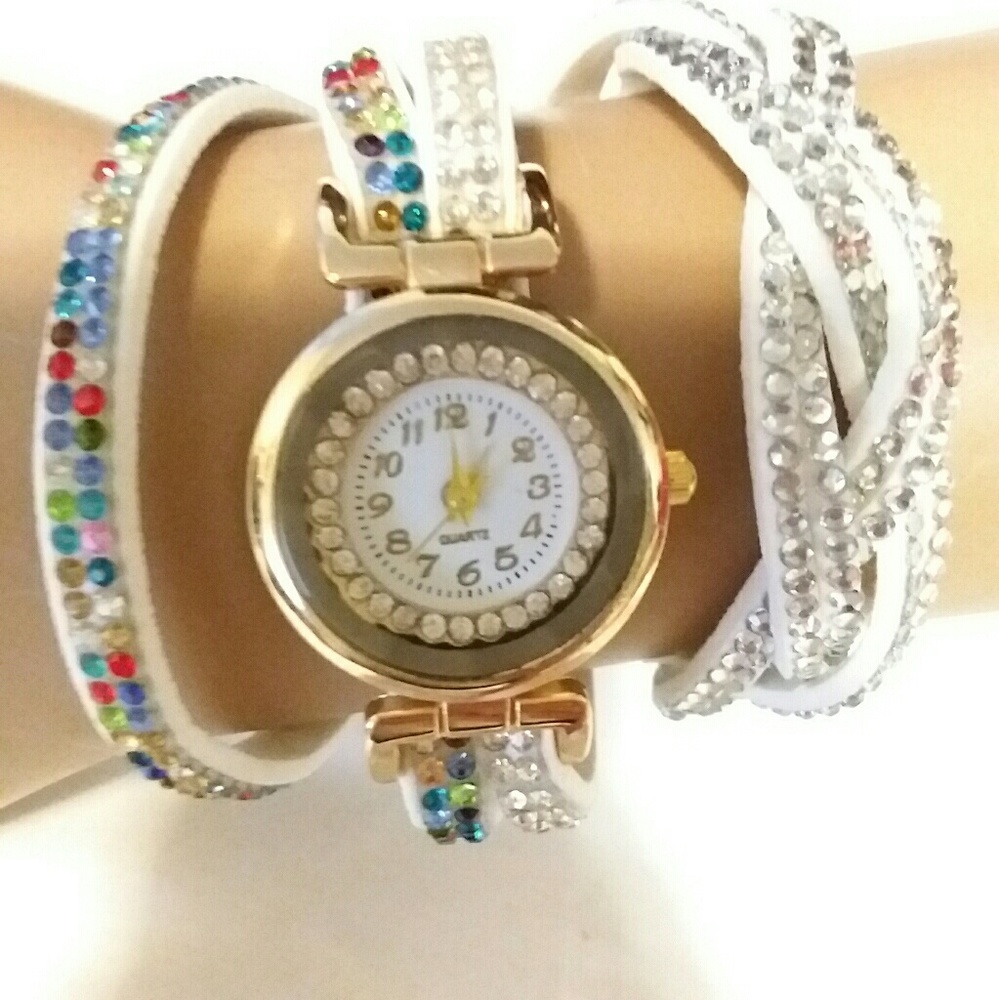 Rhinestone wrap around quartz watch.