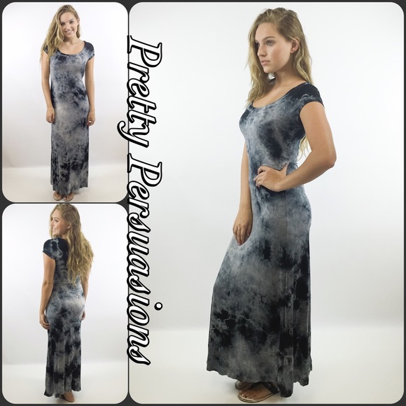 SOLD OUT NWT Tie Dyed Charcoal Maxi Shirt Dress - Picture 2 of 4