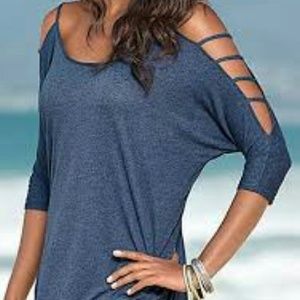 Vessos Solid Hollow Out Fasion Blouse