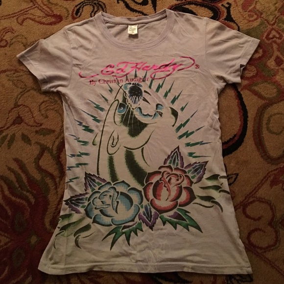 Ed hardy tee shirt. Size L kids. Fits small women