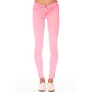 Pink flying monkey skinny jeans denim