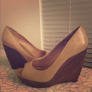 Nude/Wooden Wedge Heel