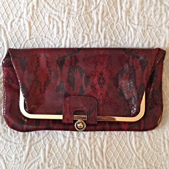 Red & Black Leather Foldover Clutch