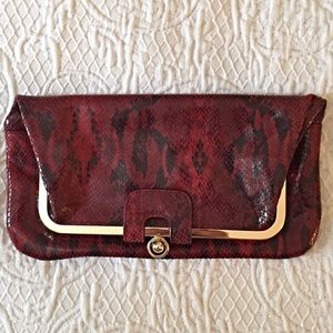 Red & Black Leather Foldover Clutch
