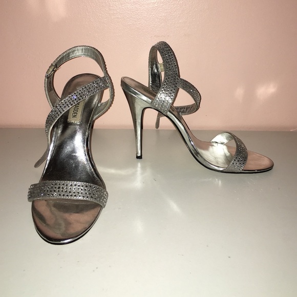 Steve Madden strappy silver gem encrusted heels