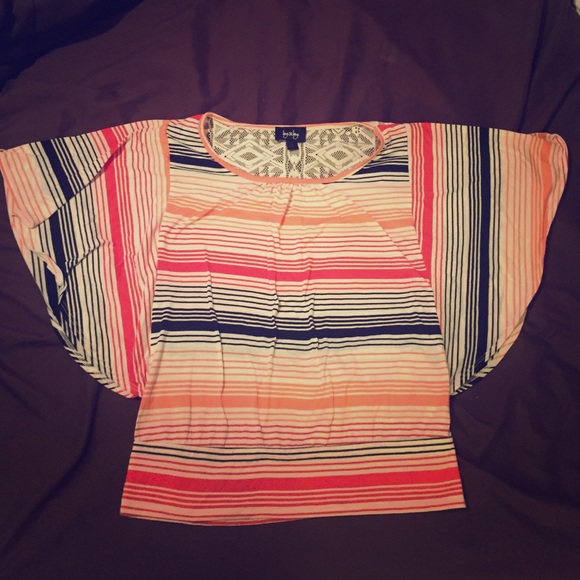 Stripped blouse winged short sleeves & lace back