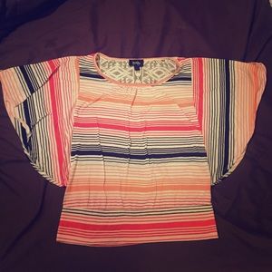 Stripped blouse winged short sleeves & lace back